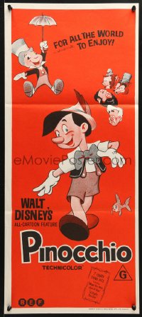 7g887 PINOCCHIO Aust daybill R1970s Disney's classic cartoon wooden boy who wants to be real!