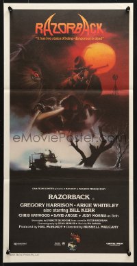 7g900 RAZORBACK Aust daybill 1984 Australian horror, cool artwork by Brian Clinton!