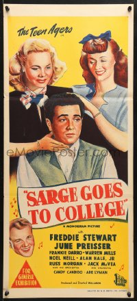 7g914 SARGE GOES TO COLLEGE Aust daybill 1947 Frankie Darro, Noel Neill, Alan Hale Jr., Teen Agers!