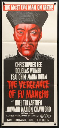 7g964 VENGEANCE OF FU MANCHU Aust daybill 1967 art of Asian villain Christopher Lee!