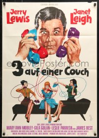 7g376 3 ON A COUCH German 1966 great image of screwy Jerry Lewis with three telephones!