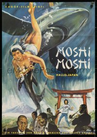 7g431 HELLO HELLO JAPAN German 1961 great travel documentary, topless diver & shark art!
