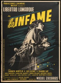 7g248 LA INFAME Mexican poster 1954 cool artwork of mother running & holding child by Josep Renau!