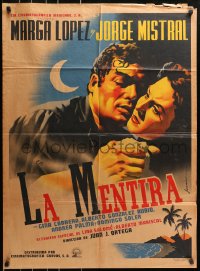 7g249 LA MENTIRA Mexican poster 1952 intense art of Marga Lopez and Jorge Mistral, Ortega!
