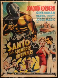 7g258 SANTO CONTRA HOMBRES INFERNALES Mexican poster 1961 lucha libre masked wrestling crime thriller
