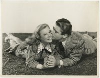7h193 GOOD NEWS deluxe 10x13 still 1947 portrait of Peter Lawford kissng June Allyson on the cheek!