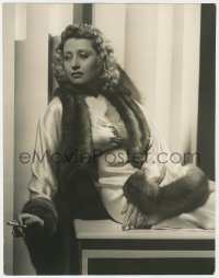 7h234 JOAN BLONDELL deluxe 10.25x13.25 still 1930s smoking portrait with fur-trimmed gown by Fryer!