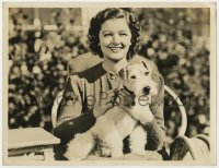 7h321 MYRNA LOY deluxe 10x13 still 1940s smiling with Asta the dog from one of the Thin Man movies!