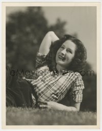 7h324 NORMA SHEARER deluxe 10x13 still 1930s close up laying in grass by Durward Graybill!