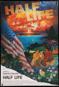 7j054 HALF LIFE Aust 1sh 1986 Graham Back art of natives & American flag under mushroom cloud!