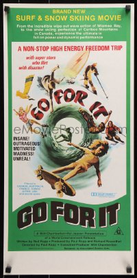 7j057 GO FOR IT Aust daybill 1976 cool surfing, skateboarding & extreme sports art!