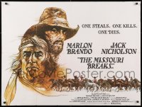 7j540 MISSOURI BREAKS British quad 1976 art of Marlon Brando & Jack Nicholson by Bob Peak!
