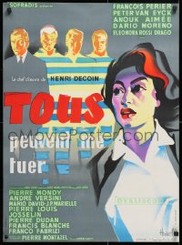 7j286 EVERYBODY WANTS TO KILL ME French 23x31 1957 Peter Van Eyck, Hurel artwork, gray background!!