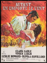 7j294 GONE WITH THE WIND French 23x31 R1970s Terpning art of Gable & Leigh over burning Atlanta!