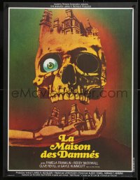 7j306 LEGEND OF HELL HOUSE French 23x30 1974 great skull & haunted house dripping with blood art!