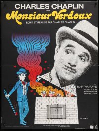 7j309 MONSIEUR VERDOUX French 23x30 R1973 cool art of Charlie Chaplin as gentleman Bluebeard!