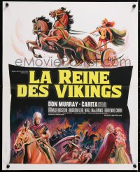 7j369 VIKING QUEEN French 18x22 1967 Don Murray, Grinsson art of Carita w/sword & chariot!