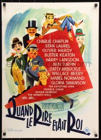 7j334 WHEN COMEDY WAS KING French 20x28 1960 Charlie Chaplin, Buster Keaton, Boris Grinsson art!