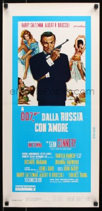 7j774 FROM RUSSIA WITH LOVE Italian locandina R1980s art of Sean Connery as James Bond 007 with gun!