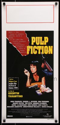 7j809 PULP FICTION Italian locandina 1994 Quentin Tarantino, sexy Uma Thurman smoking in bed!