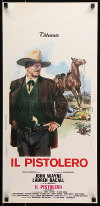 7j816 SHOOTIST Italian locandina 1976 completely different art of John Wayne & fallen man by horse!