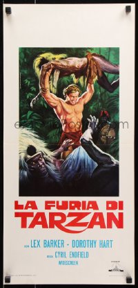 7j827 TARZAN'S SAVAGE FURY Italian locandina R1970s art of Barker vs natives, Edgar Rice Burroughs