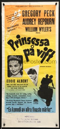 7j103 ROMAN HOLIDAY Swedish stolpe 1954 Audrey Hepburn & Gregory Peck riding on Vespa, ultra-rare!