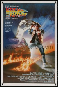 7k539 BACK TO THE FUTURE studio style 1sh 1985 art of Michael J. Fox & Delorean by Drew Struzan!