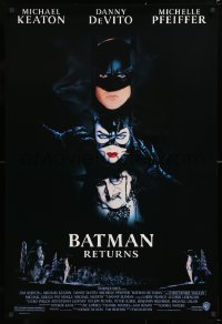 7k546 BATMAN RETURNS 1sh 1992 Michael Keaton, Danny DeVito, Michelle Pfeiffer, Tim Burton!