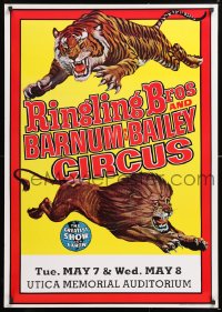 7k009 RINGLING BROS & BARNUM & BAILEY CIRCUS 28x40 circus poster 1973 art of a lion and a tiger!
