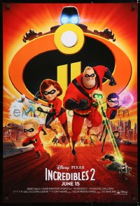 7k708 INCREDIBLES 2 advance DS 1sh 2018 Disney/Pixar, Nelson, Hunter, wacky, montage of cast!