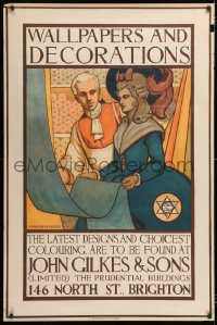 7k148 JOHN GILKES & SONS 31x47 English advertising poster 1920s Leigh art of woman examining wallpaper!