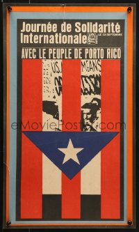 7k395 JOURNEE DE SOLIDARITE INTERNATIONAL 13x21 Cuban special poster 1967 cool art of Cuban flag!