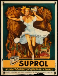 7k159 SUPROL 21x27 French advertising poster 1949 Rene Peron art of a woman and many horses!