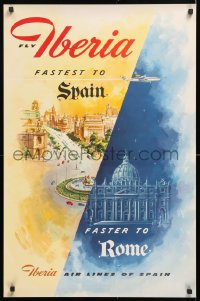7k265 IBERIA SPAIN/ROME 22x34 Spanish travel poster 1950s fastest to Spain, faster to Rome!