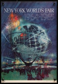 7k273 NEW YORK WORLD'S FAIR 11x16 travel poster 1961 art of the Unisphere & fireworks by Bob Peak!