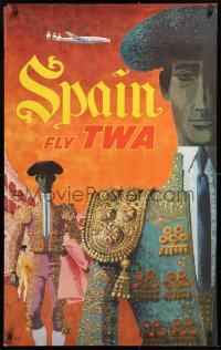 7k286 TWA SPAIN 25x40 travel poster 1950s David Klein art of matadors in ring!
