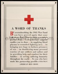 7k043 WORD OF THANKS 22x28 WWII war poster 1943 WWII, Red Cross War Fund helping the fighting men!