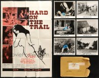 7m188 LOT OF 1 FOLDED HARD ON THE TRAIL ONE-SHEET AND 6 8X10 STILLS 1972 western sexploitation!