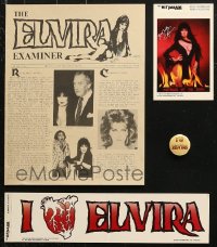 7m062 LOT OF 4 ELVIRA FAN CLUB ITEMS 1980s newsletter, stickers & pin back button!