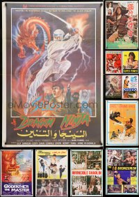 7m349 LOT OF 14 FORMERLY FOLDED MISCELLANEOUS KUNG FU MOVIE POSTERS 1970s-1980s cool images!