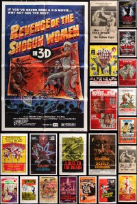 7m155 LOT OF 63 FOLDED KUNG FU ONE-SHEETS 1970s-1980s great images from martial arts movies!