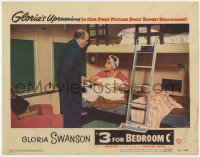 7p009 3 FOR BEDROOM C LC #8 1952 Fred Clark talks to Gloria Swanson laying in bed on train!