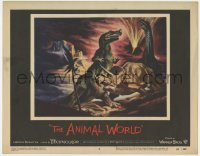 7p041 ANIMAL WORLD LC #8 1956 great artwork image of dinosaurs & erupting volcano!