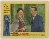 7p068 BAREFOOT CONTESSA LC #3 1954 close up of Humphrey Bogart & sexy Ava Gardner outdoors!