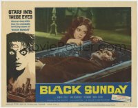 7p087 BLACK SUNDAY LC #7 1961 best close up of sexy Barbara Steele & deformed guy in coffin!