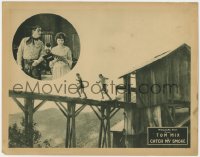 7p137 CATCH MY SMOKE LC 1922 two images of Tom Mix, c/u with Lillian Rich & escaping sawmill!