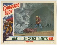 7p163 COMMANDO CODY chapter 5 LC 1953 color image of masked Judd Holdren fighting at cave entrance!