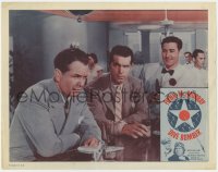 7p224 DIVE BOMBER LC R1956 Errol Flynn & Fred MacMurray stare at Regis Toomey sitting at bar!