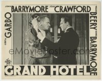 7p341 GRAND HOTEL LC #8 R1950s close up of Wallace Beery & John Barrymore fighting!